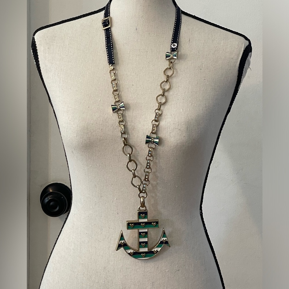 BETSEY JOHNSON RETIRED ( from) “IVY LEAGUE COLLECTION”,  STRIPED ANCHOR NECKLACE